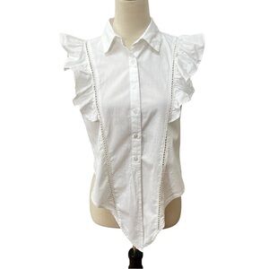 Sim & Sam New Women’s Medium White Ruffle Button Up Sleeveless Top Front Tie